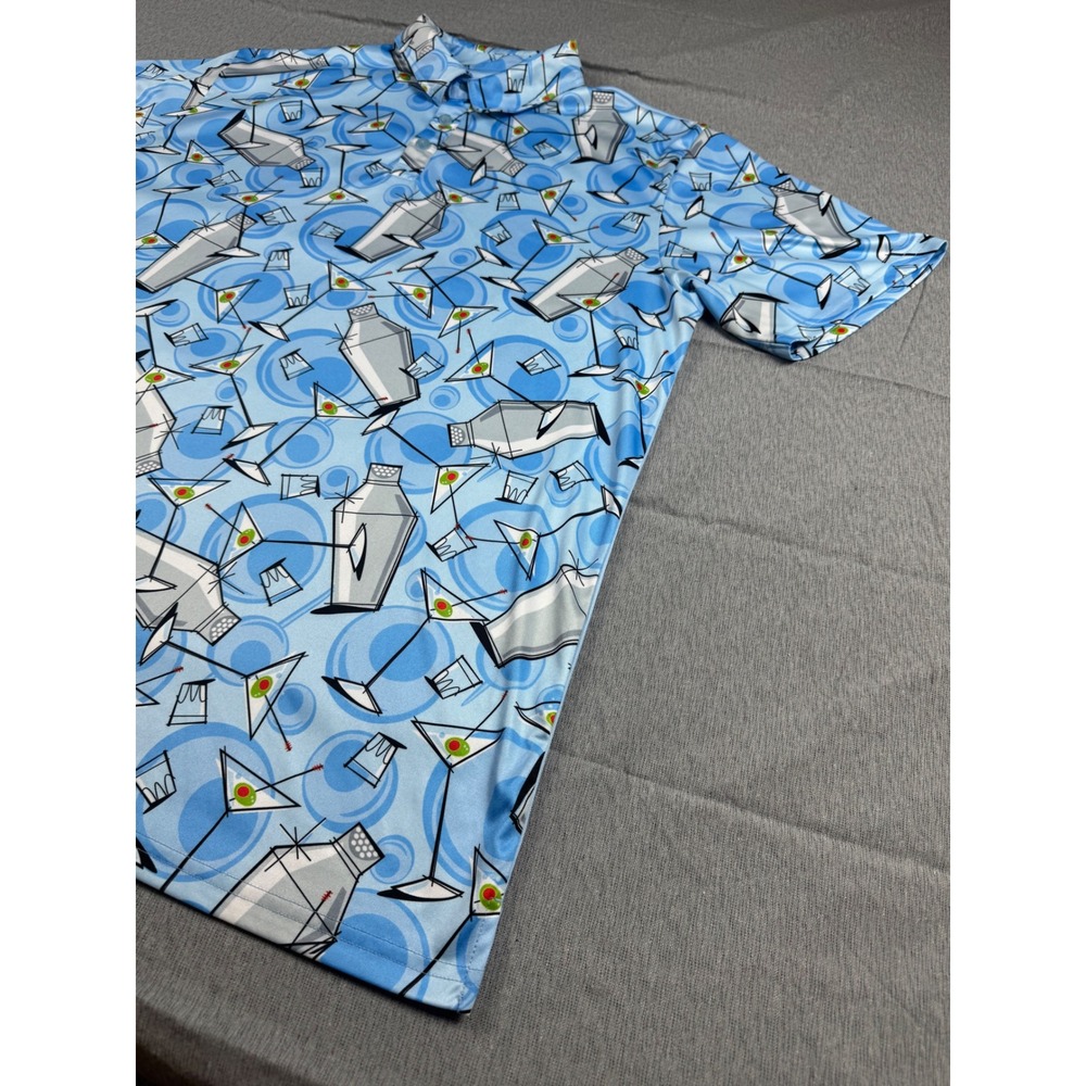 Loudmouth Golf Martini Cocktail Shaker Polo Shirt Blue Mens XL Short Sleeve - Picture 10 of 16